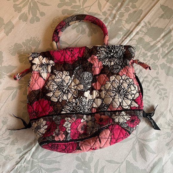 Vera Bradley Retired Mocha Rouge Glenna Small Drawstring Satchel Bag - Picture 2 of 14